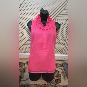 J. Crew Ruffled Lightweight Sleeveless Blouse Size 2 Hot Pink Preppy Spring